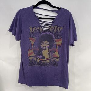 Jimi Hendrix Fire Stone Free Graphic Purple Tee T-Shirt Medium Cut Up